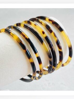 Set of 6 Faux Tortoiseshell Cellulose Acetate Thin Bangles Bracelets
